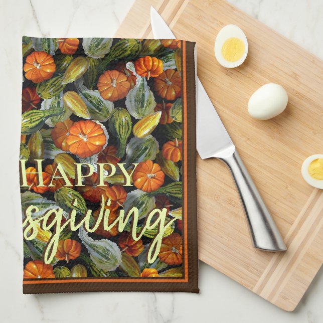 Pumpkin, Squash Autumn Harvest Kitchen Towel (Quarter Fold)