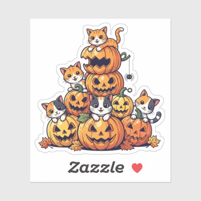 Pumpkin Stack Cats – Adorable Cats Sticker (Sheet)