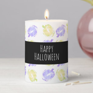 Pumpkin Stamps Hand Painted Halloween Pattern Pillar Candle