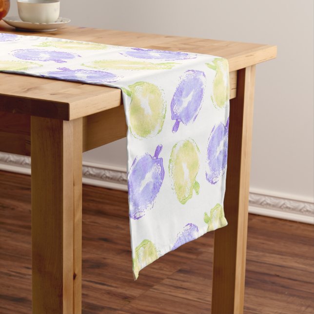 Pumpkin Stamps Hand Painted Halloween Pattern Short Table Runner (In Situ)
