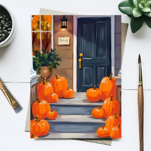 Pumpkin Steps Fall Autumn Orange Watercolor Postcard