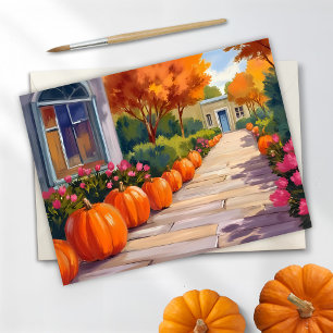 Pumpkin Street Halloween Watercolor Holiday Postcard