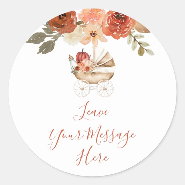 Pumpkin Stroller Baby Shower Leave Your Message Classic Round Sticker (Front)