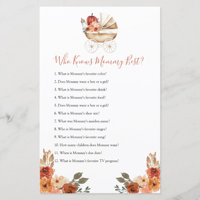 Pumpkin Stroller Baby Shower Who Know Mommy Best (Front)