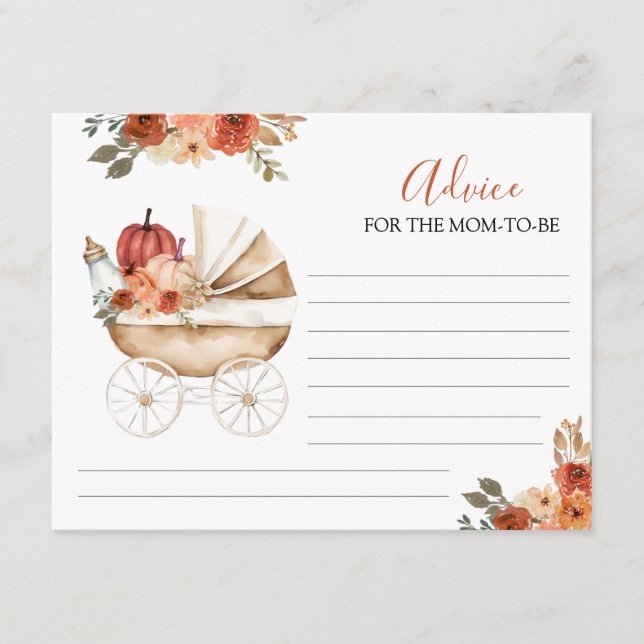 Pumpkin Stroller Floral Baby Shower Advice For Mom Enclosure Card (Front)