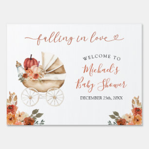 Pumpkin Stroller Floral Baby Shower Welcome Yard Sign