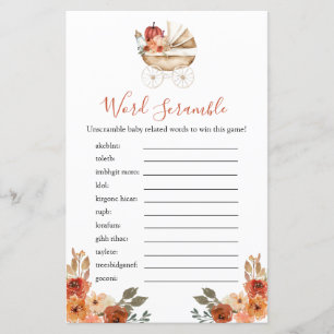 Pumpkin Stroller Floral Baby Shower Word Scramble