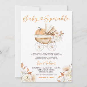 Pumpkin Stroller Floral Baby Sprinkle Invitation