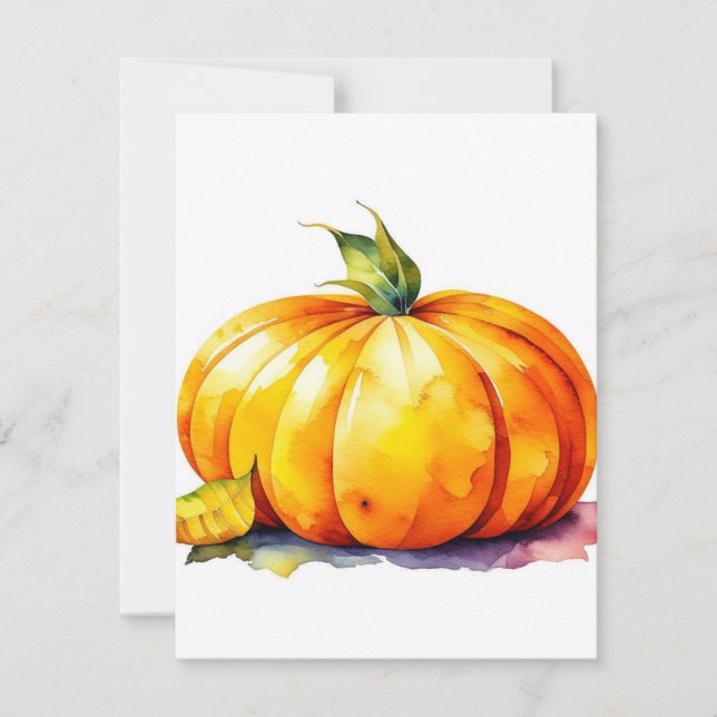 Pumpkin Study B in Watercolors & Pen Holiday Card (Front)