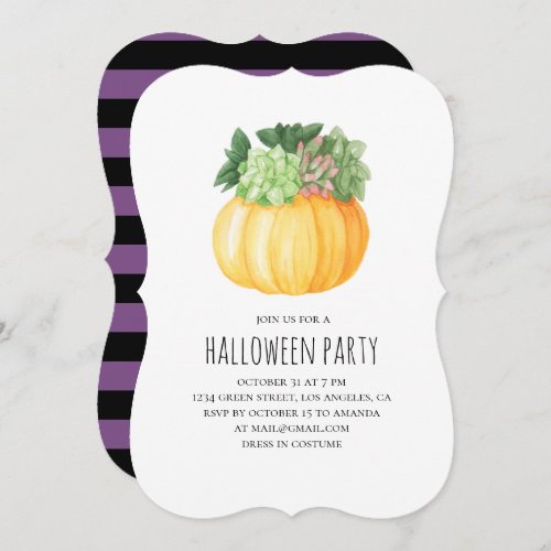 Pumpkin succulents Purple  black Halloween party Invitation