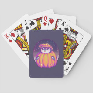 Pumpkin Suit Cute Penguin In Snow Drawing Poker Cards