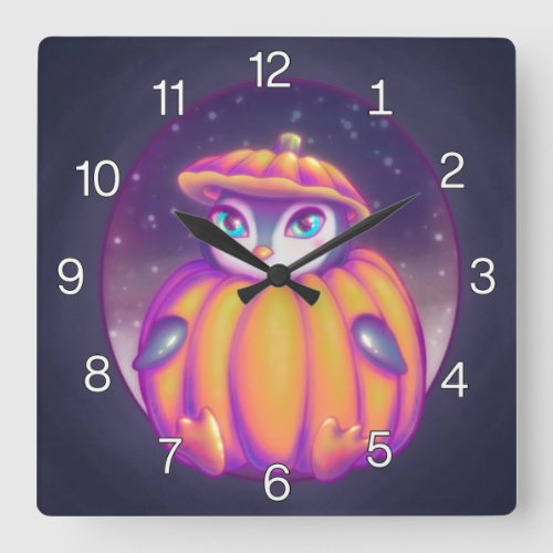 Pumpkin Suit Cute Penguin In Snow Drawing Square Wall Clock