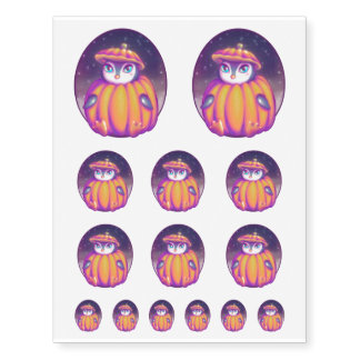 Pumpkin Suit Cute Penguin In Snow Drawing Temporary Tattoos