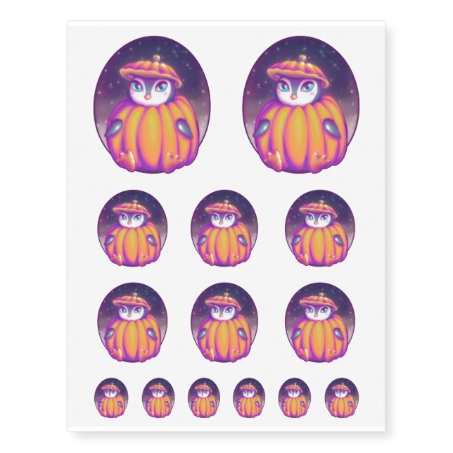 Pumpkin Suit Cute Penguin In Snow Drawing Temporary Tattoos (Front)