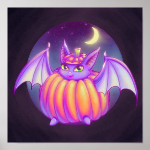 Pumpkin Suit Purple Bat Night Fog Art Poster