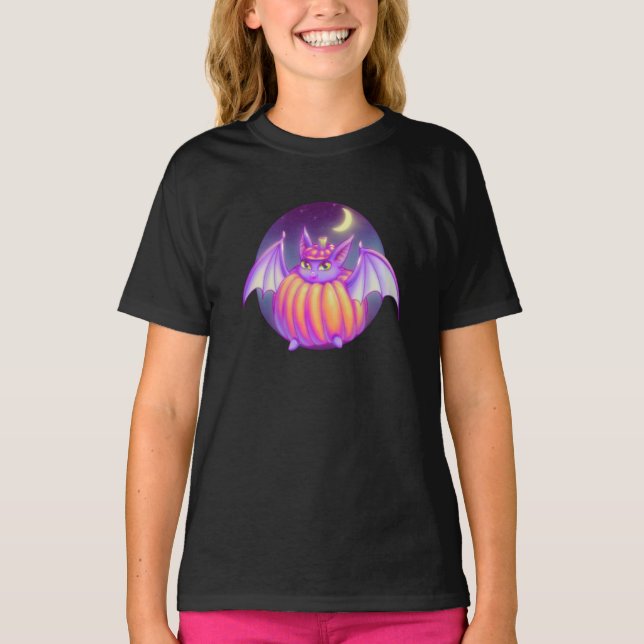 Pumpkin Suit Purple Bat Night Fog Art T-Shirt (Front)