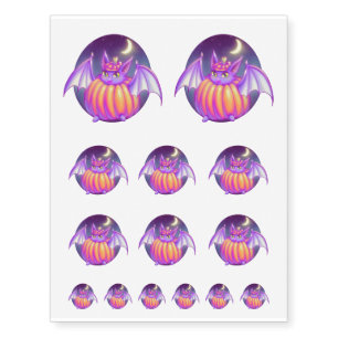 Pumpkin Suit Purple Bat Night Fog Art Temporary Tattoos