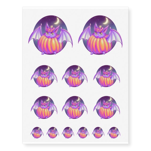 Pumpkin Suit Purple Bat Night Fog Art Temporary Tattoos (Front)