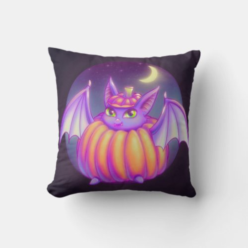 Pumpkin Suit Purple Bat Night Fog Art Throw Pillow