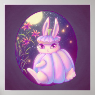 Pumpkin Suit White Rabbit In Moonlight Artwork Poster