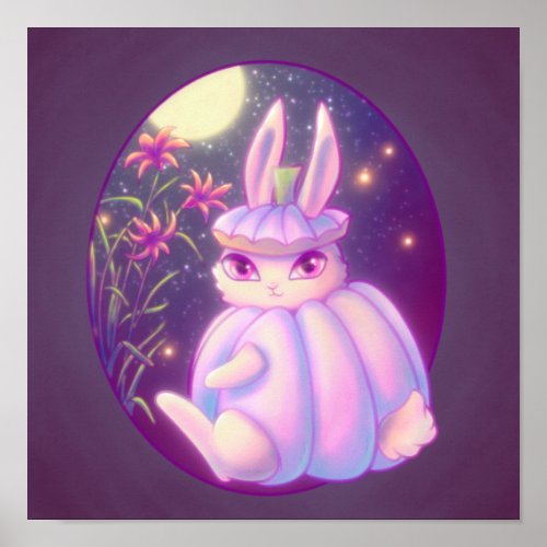 Pumpkin Suit White Rabbit In Moonlight Artwork Poster