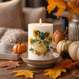 Pumpkin & Sunflower Autumn Harvest Pillar Candle