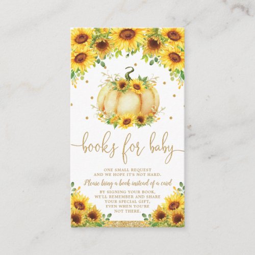 Pumpkin Sunflower Baby Shower Books for Baby Enclosure Card