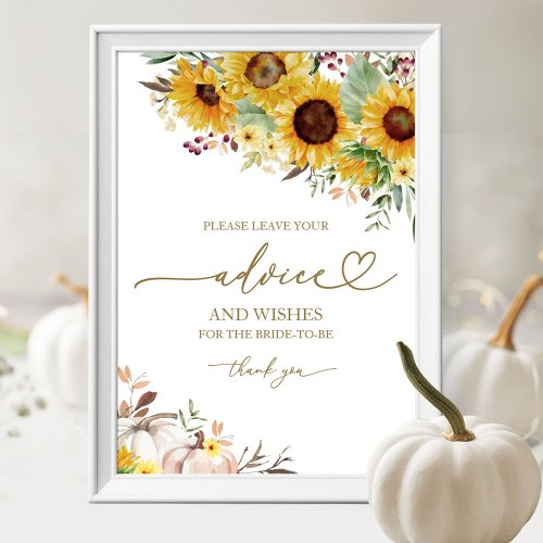 Pumpkin Sunflower Bridal Shower Advice Card Sign