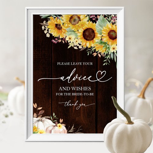 Pumpkin Sunflower Bridal Shower Advice Card Sign