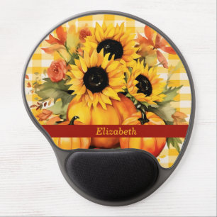 Pumpkin Sunflower Fall Autumn Plaid Thanksgiving Gel Mouse Pad