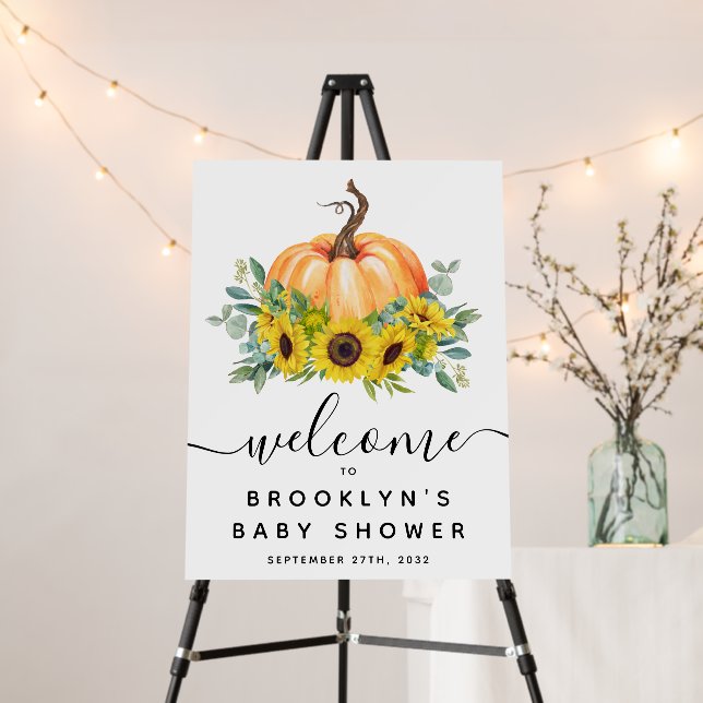 Pumpkin Sunflower Fall Baby Shower Welcome Sign (In Situ (Stand))