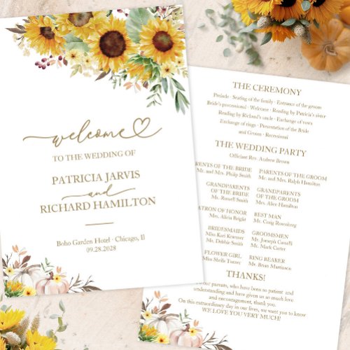 Pumpkin Sunflower Fall Wedding Ceremony Program