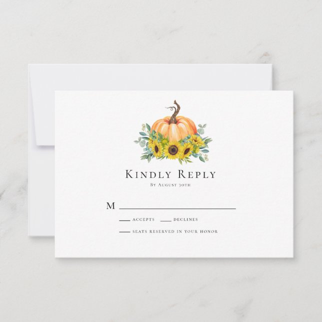 Pumpkin Sunflower Fall Wedding RSVP Card (Front)