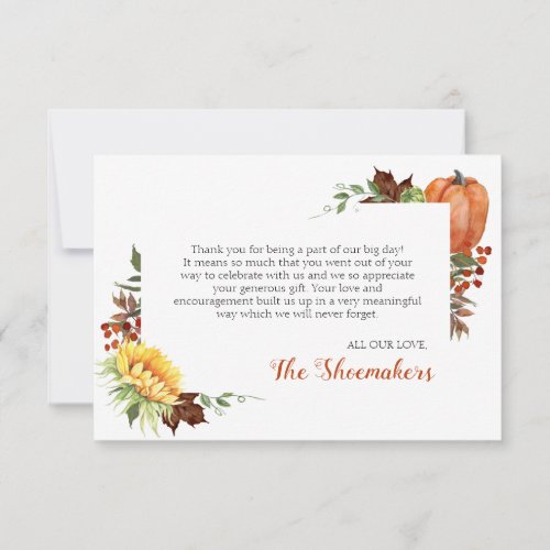 Pumpkin Sunflower Fall Wedding Thank You Card