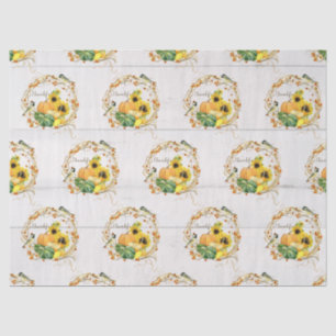 Pumpkin Sunflower Floral Fall Foliage Bird Wreath Tissue Paper