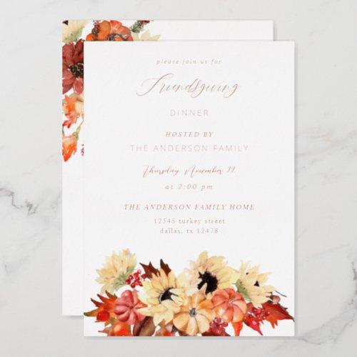 Pumpkin  Sunflower Friendsgiving Foil Invitation