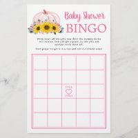 Pumpkin Sunflower Pink Baby Shower Bingo Game