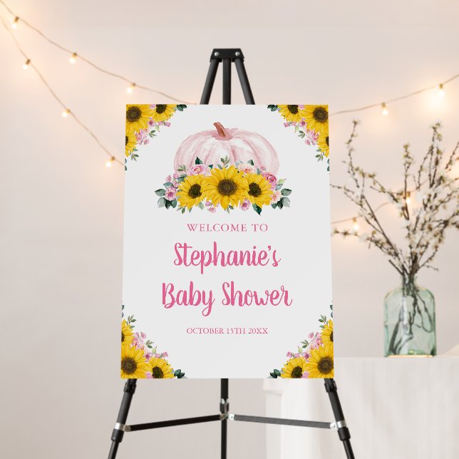 Pumpkin Sunflower Pink Floral Fall Baby Shower Foam Board (In Situ (Stand))