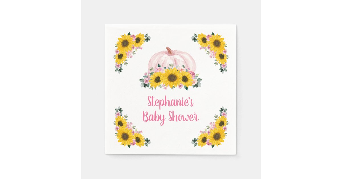 Pumpkin Sunflower Pink Floral Fall Baby Shower Napkins Zazzle