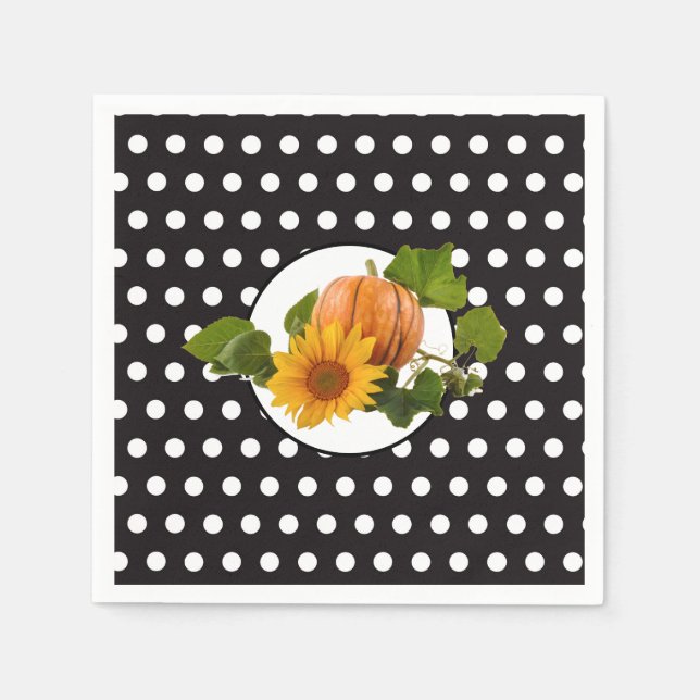 Pumpkin & Sunflower Polka Dot Thanksgiving Napkins (Front)
