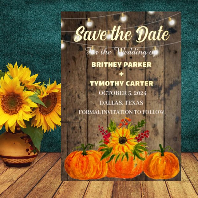 Pumpkin Sunflower Rustic Photo QR Code Wedding Foil Invitation (Creator Uploaded)
