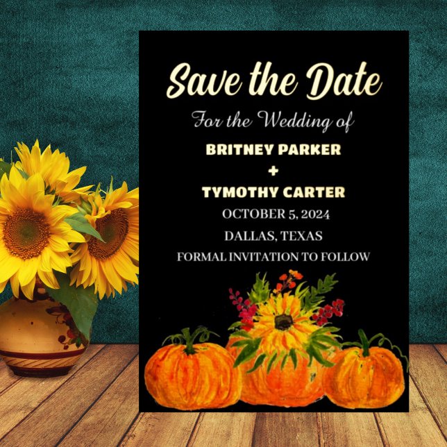 Pumpkin Sunflower Rustic Photo QR Code Wedding Foil Invitation (Creator Uploaded)