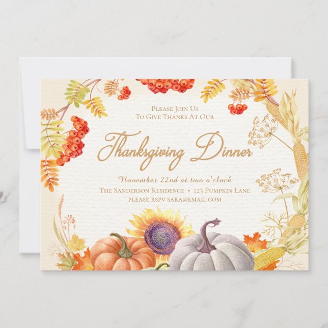 Pumpkin Sunflower Thanksgiving Dinner Invitation (Front)
