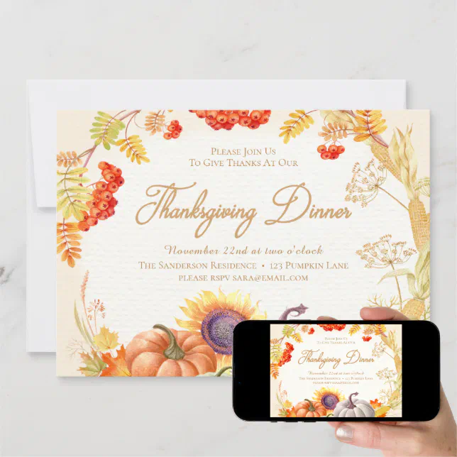 Pumpkin Sunflower Thanksgiving Dinner Invitation | Zazzle