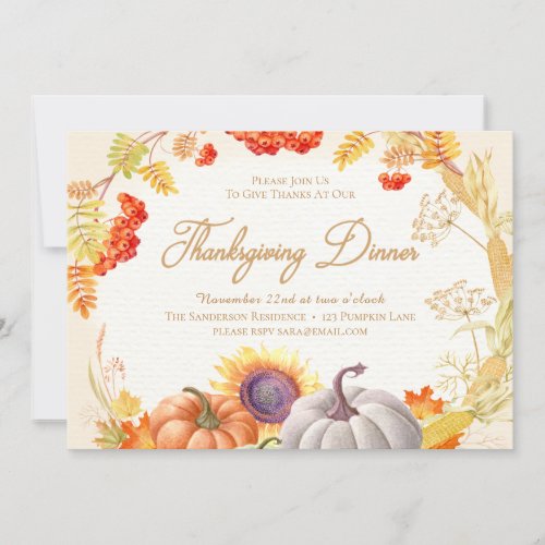 Pumpkin Sunflower Thanksgiving Dinner Invitation