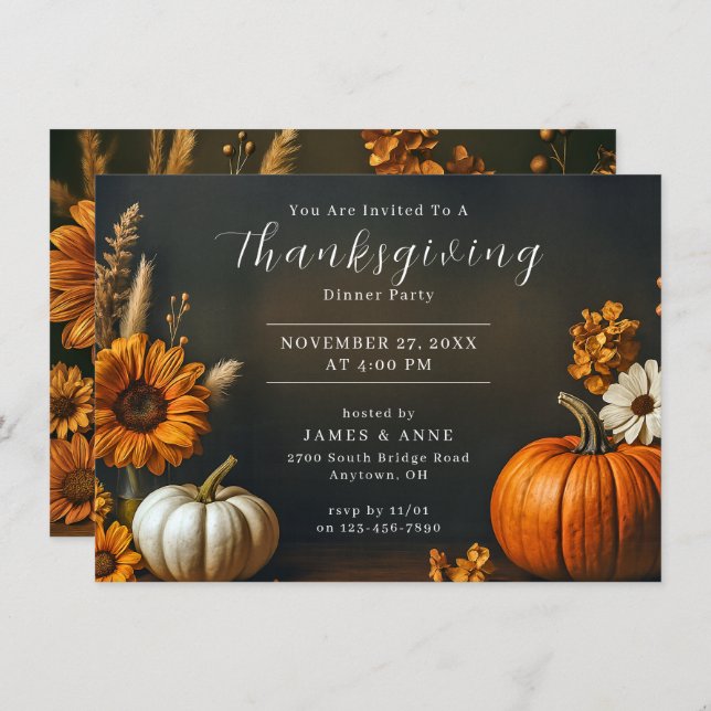 Pumpkin & Sunflower Thanksgiving Invitation (Front/Back)