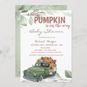 Pumpkin Sunflower Truck Baby Shower Invitation