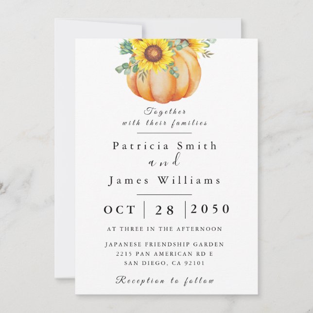 Pumpkin Sunflower Wedding Invitation (Front)
