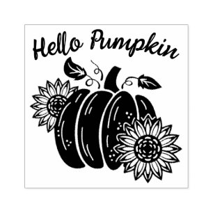 Pumpkin Sunflowers Cute Add Your Text Rubber Stamp