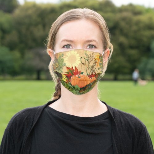 Pumpkin Sunflowers Fall Harvest Adult Cloth Face Mask